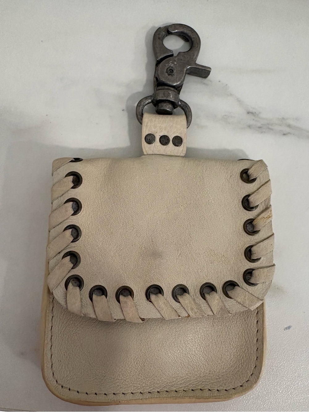Free People Cream Leather Whipstitch Clip Wallet